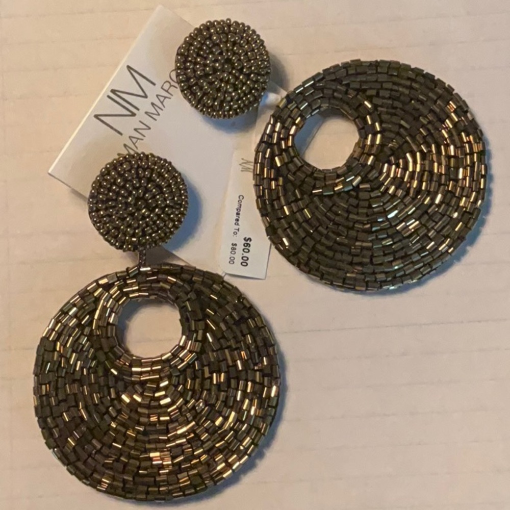 Neiman Marcus Metallic Beaded Statement Earrings